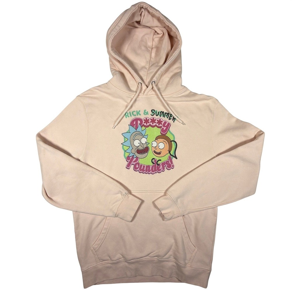Rick & Morty Hoodie Lane Seven Rick & Summer Graphic Peach Pink Mens M Cartoon